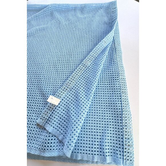 Vintage 80s shower curtain, powder blue wide mesh open weave pattern, decorative - Picture 4 of 7